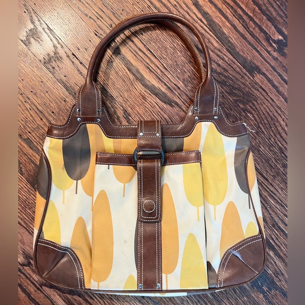 Orla Kiely Brown and Yellow Patterned Shoulder Bag